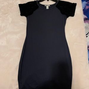 Grey dress with black lace sleeves